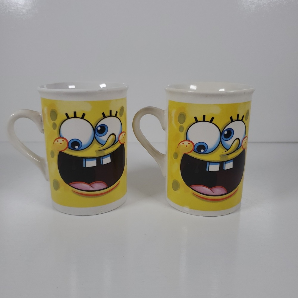 2 Nickelodeon SpongeBob SquarePants 2013 Viacom Round Coffee Mug 4.25" Tall